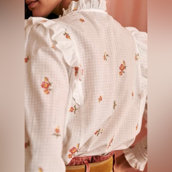 NWT Sezane Donna Blouse embroidered floral Sz 6 (FR 38) SOLD OUT - Picture 3 of 12